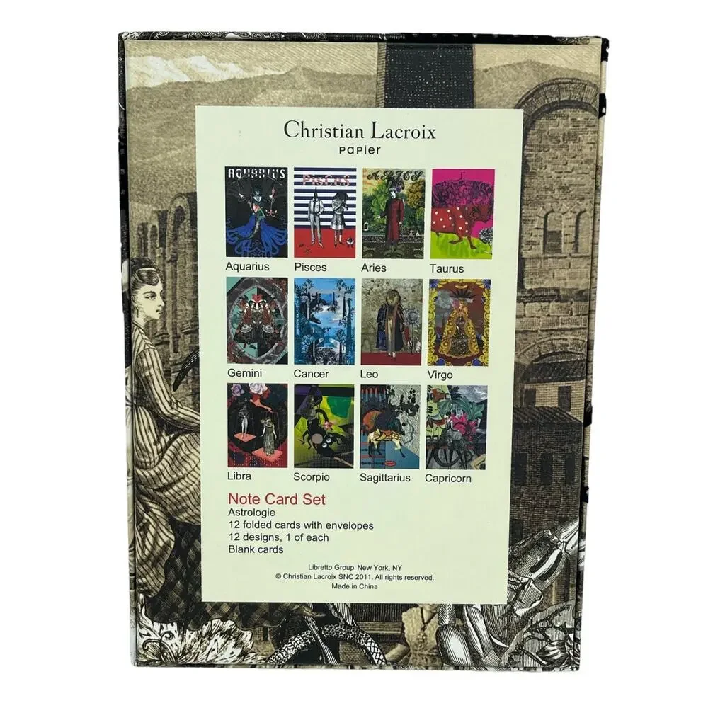 Christian Lacroix Astrologie Designer Note Card Set 12 Zodiac Signs -Never Used